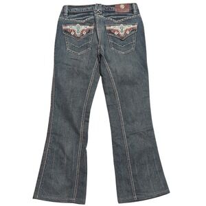 Antik Denim Women's Boot Cut Jeans - Blue with Red and White Accents